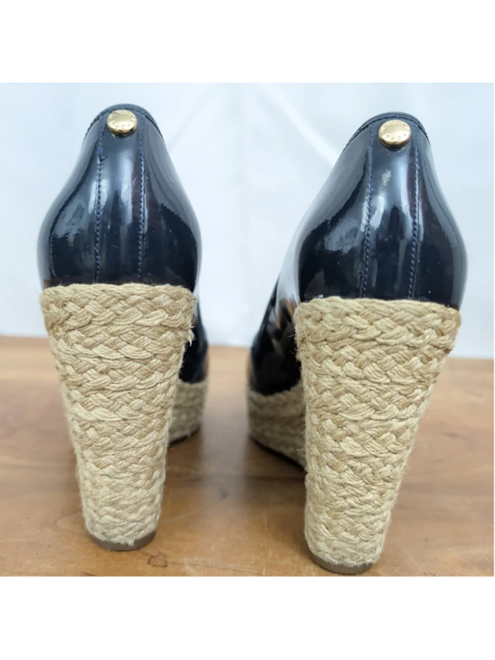 MICHAEL Michael Kors Black Patent Espadrille Wedge Sandals